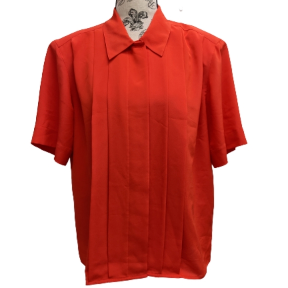 Jones New York vintage red pleated short sleeves blouse - Picture 1 of 9